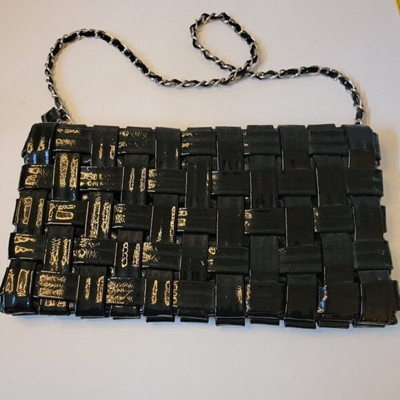 Woven Patent Leather Clutch with Shoulder Chain - Picture 2 of 7